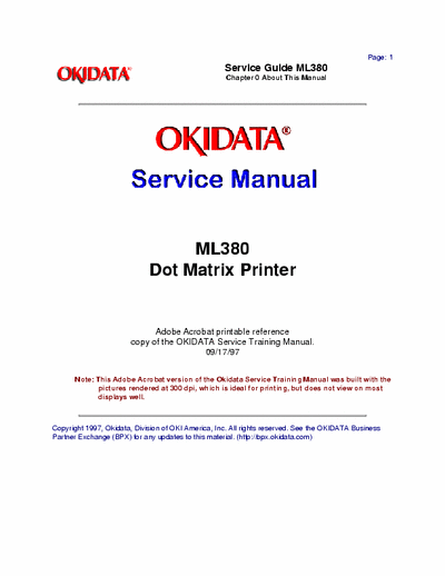 Oki Microline 380 Okidata - ML380 Series Service Manual
